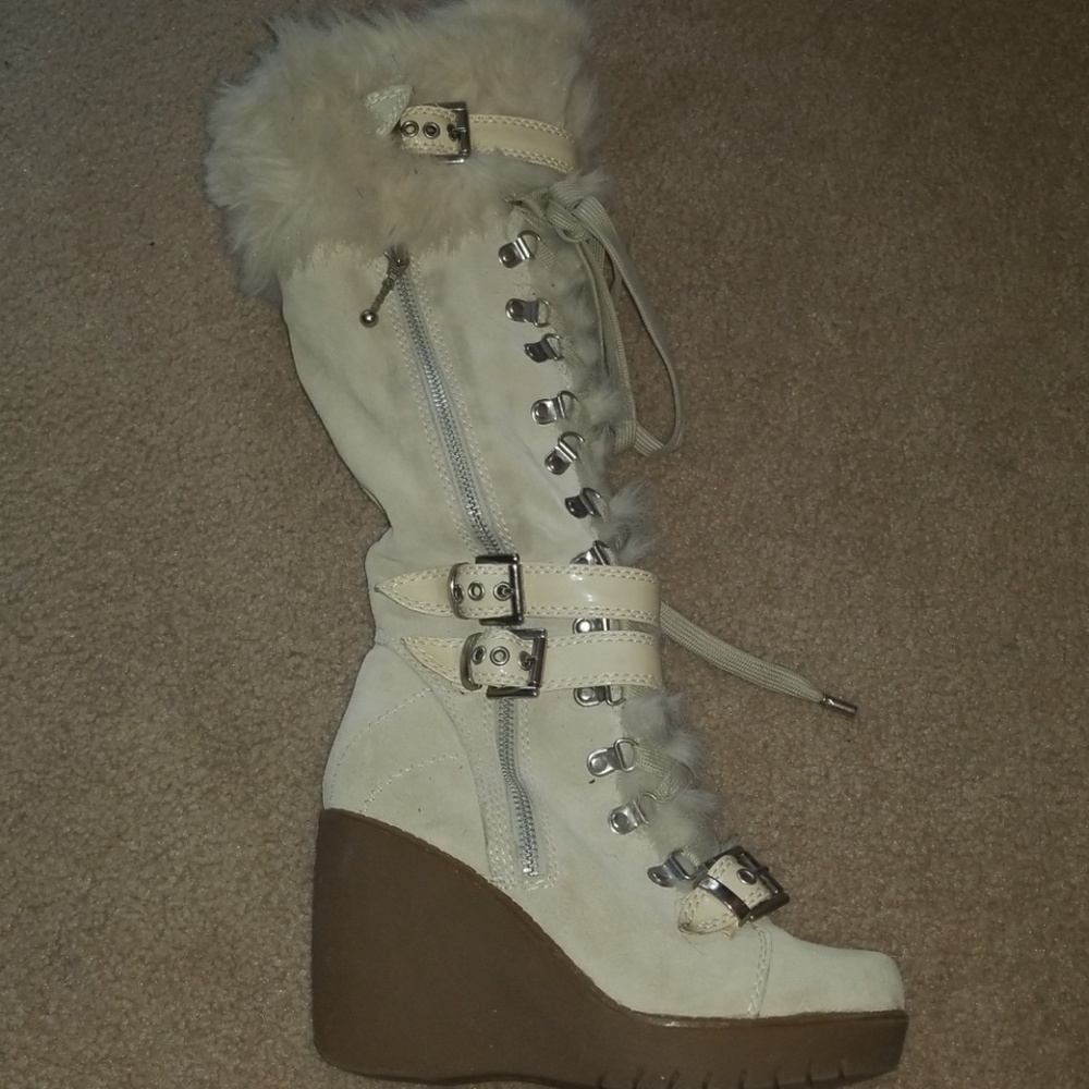 Women's Aldo Lace Up Fur Wedge Boots, Size 7